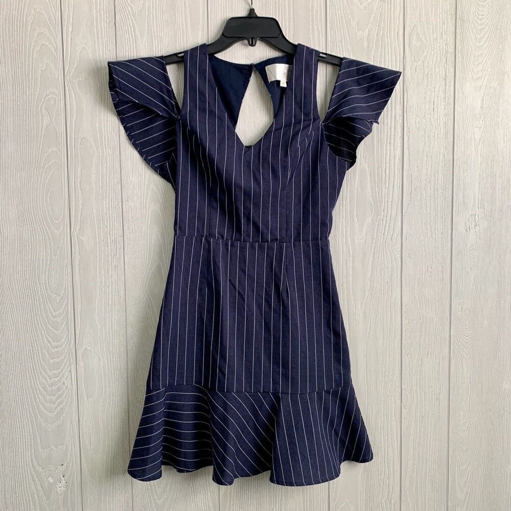 J.O.A Los Angeles Blue Striped V-Neck Cap Sleeve Dress Size XS